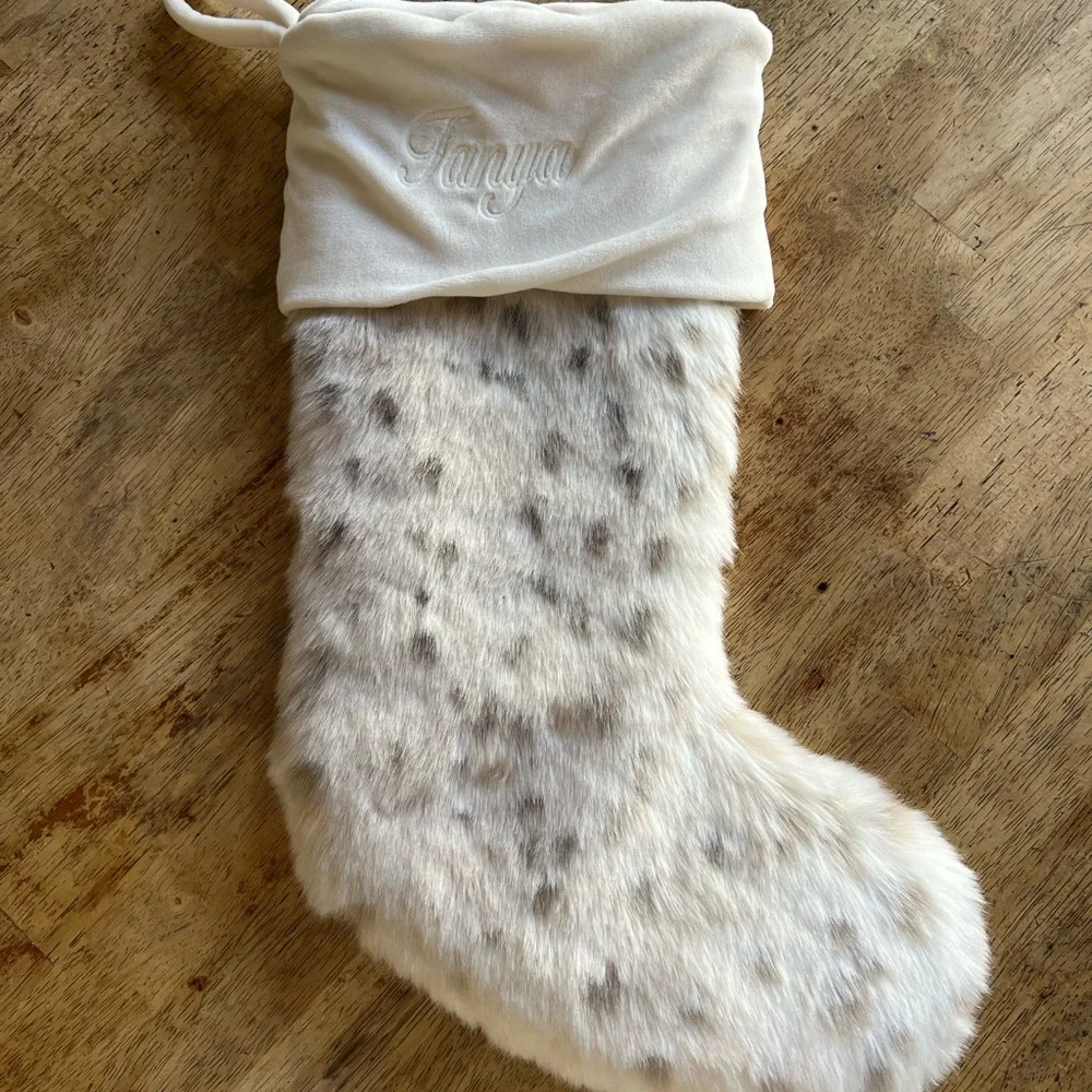 Restoration Hardware Baby & Child Snow Leopard Cream Faux Fur Christmas Stocking